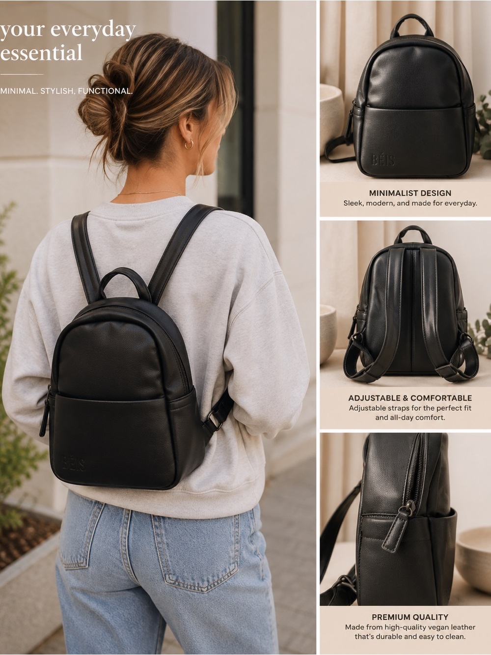 BEIS the Essential Mini Backpack in black